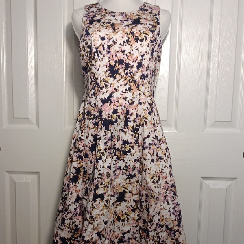 New! Liz Claiborne Floral Print Fit And Flare Cottagecore Dress - Pink and Black